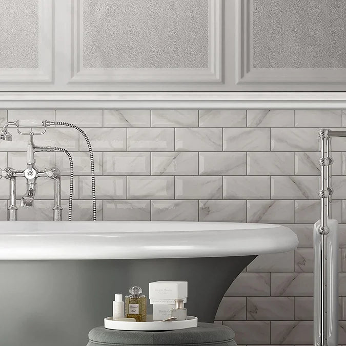 Victoria Metro Wall Tiles - White Marble Effect - 20 x 10cm