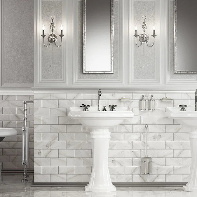 Victoria Metro Wall Tiles - White Marble Effect - 20 x 10cm
